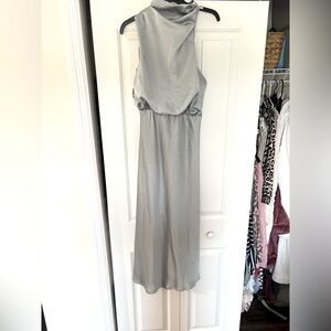 Dusty grey satin dress. Would be so cute with a blazer!